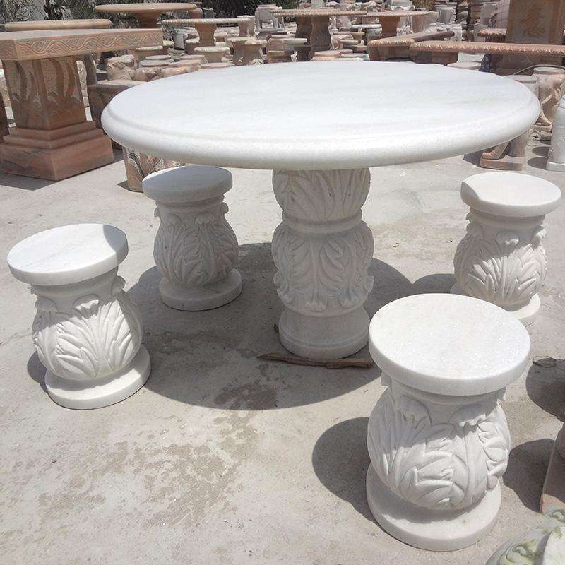 和之 大理石石桌椅景观圆形 石条凳图片 雕刻内容丰富寓意好