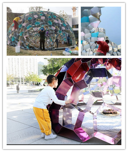 四川城市广场雕塑 不锈钢彩绘半球雕塑摆件